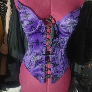 Lip Service Freaks In Fur Purple Maltese Iron Cross Corset Bustier Petite xs